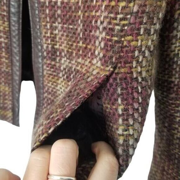Arkis Womens Wool Alpaca Tweed Blazer Size 8 Leather Trim Dark Academia Career - Picture 6 of 10
